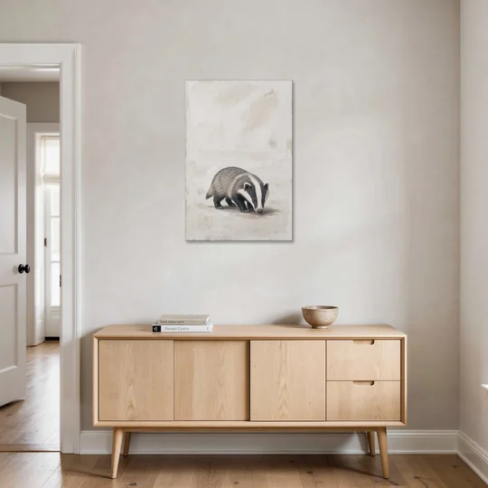 Hand Painted Badger Cub on Linen for the Nursery - Canvas Wall Art - Coffee Table - 24x36