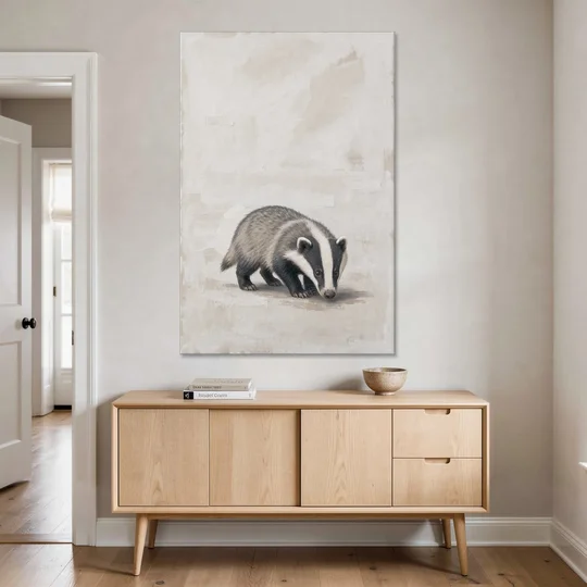 Hand Painted Badger Cub on Linen for the Nursery - Canvas Wall Art - Coffee Table - 40x60