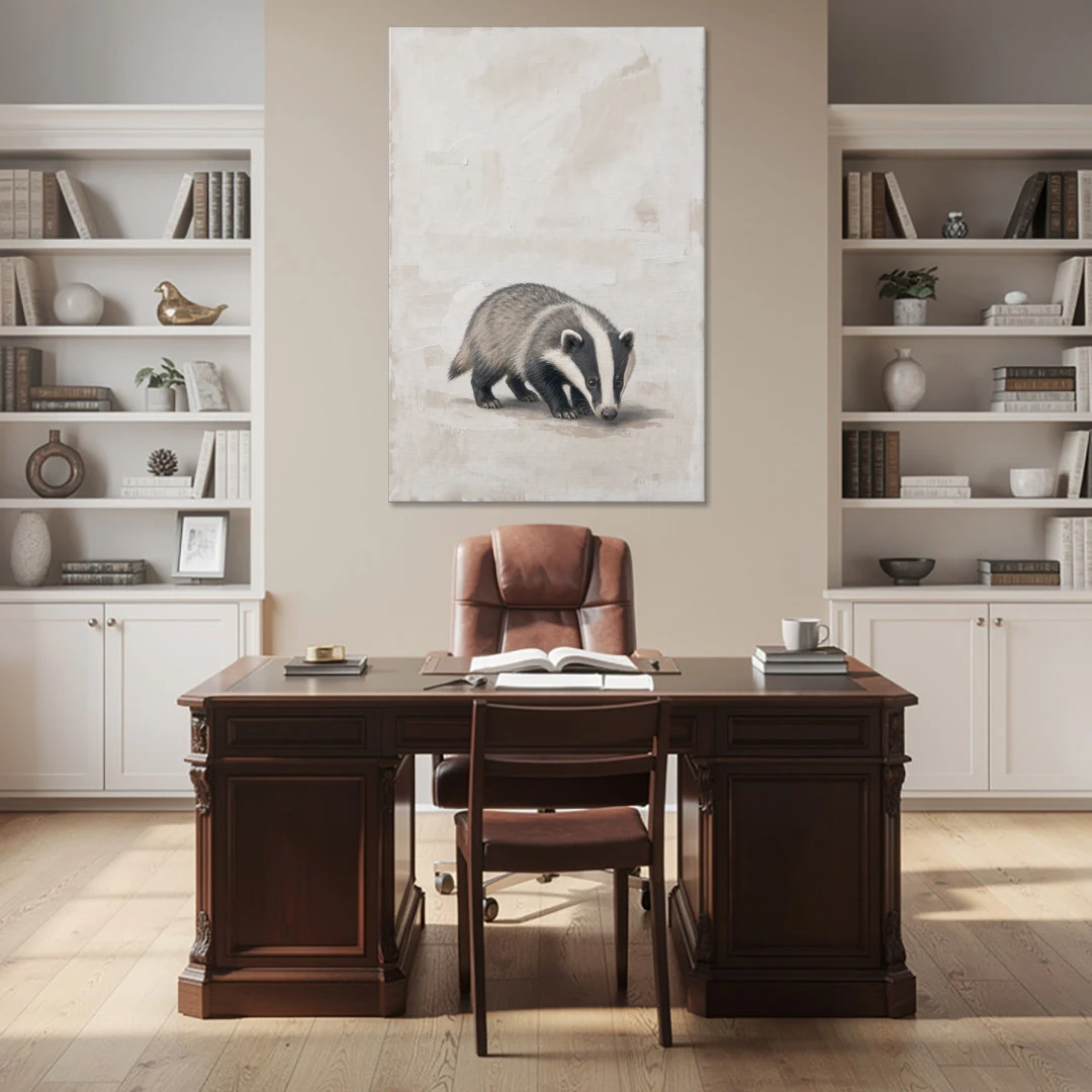 Hand Painted Badger Cub on Linen for the Nursery - Canvas Wall Art - Office - 40x60
