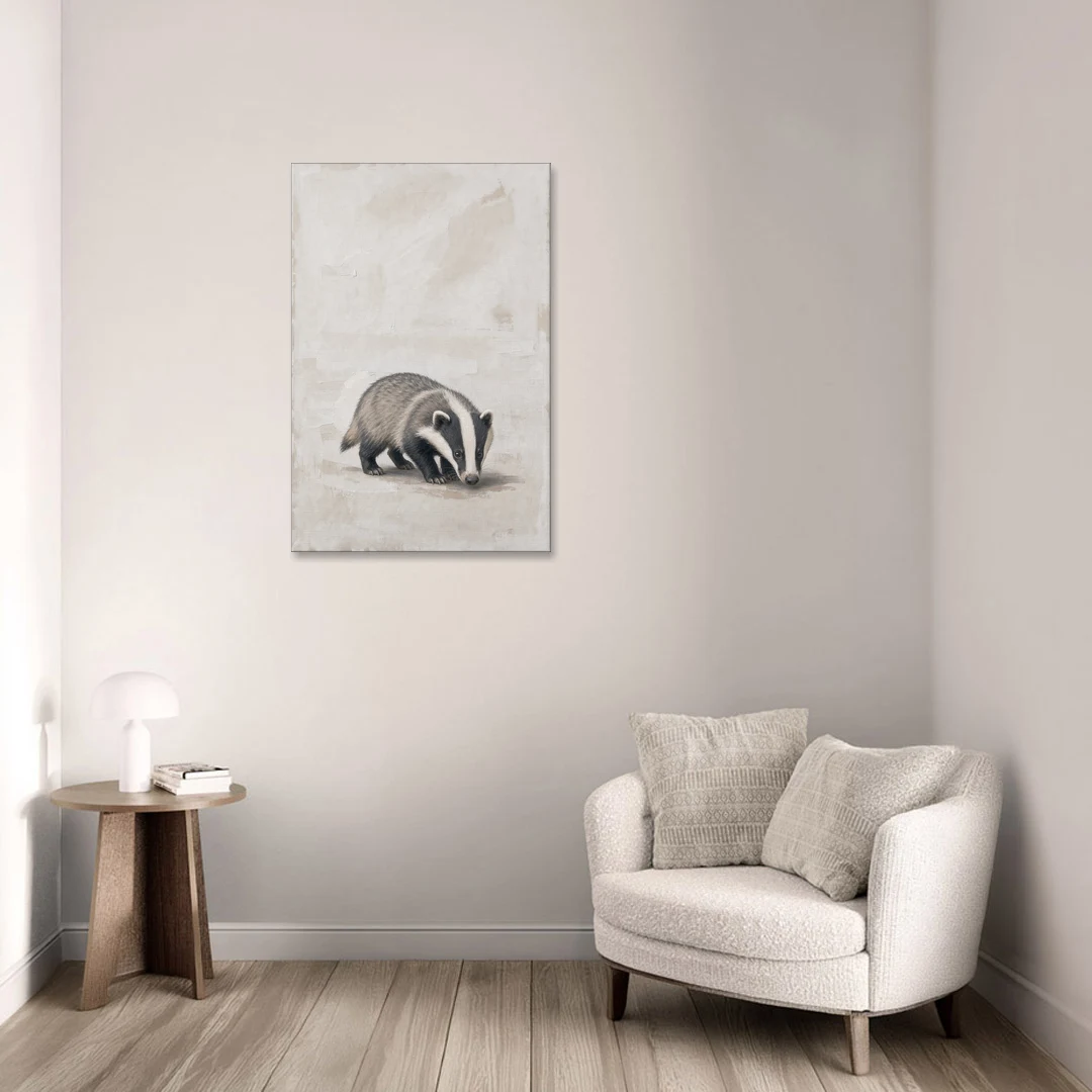 Hand Painted Badger Cub on Linen for the Nursery - Canvas Wall Art - Sofa - 24x36