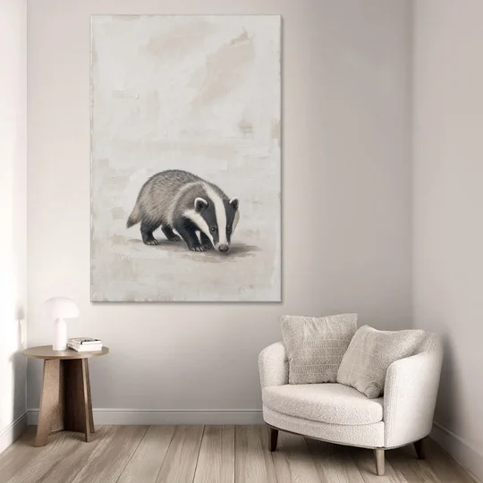 Hand Painted Badger Cub on Linen for the Nursery - Canvas Wall Art - Sofa - 40x60