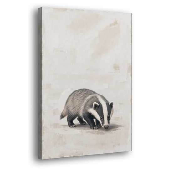 Hand Painted Badger Cub on Linen for the Nursery - Canvas Wall Art - Side