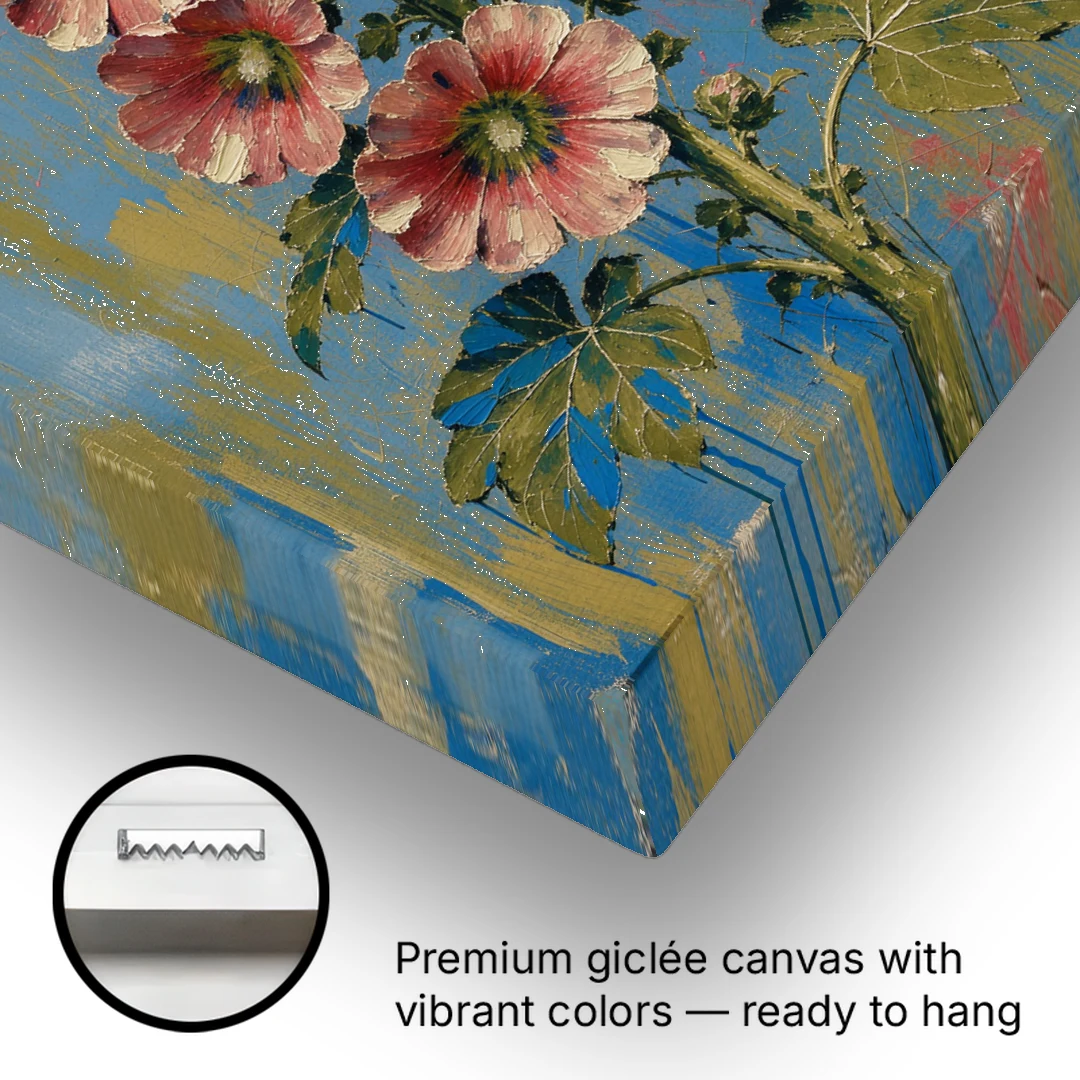 Hand Painted Floral Canvas of a Tall Hollyhock - Canvas Wall Art - Gallery Wrap Corner