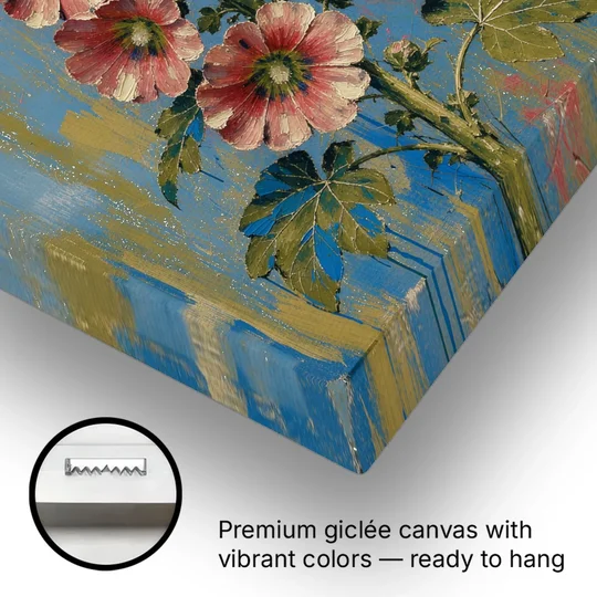 Hand Painted Floral Canvas of a Tall Hollyhock - Canvas Wall Art - Gallery Wrap Corner