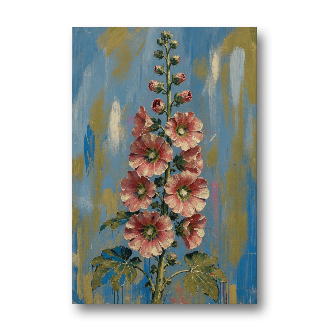 Hand Painted Floral Canvas of a Tall Hollyhock - Canvas Wall Art - Front
