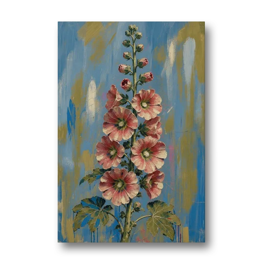 Hand Painted Floral Canvas of a Tall Hollyhock - Canvas Wall Art - Front