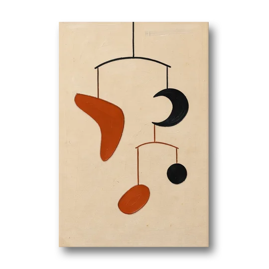 Hanging Mobile of Vermilion and Black Shapes - Canvas Wall Art - Front