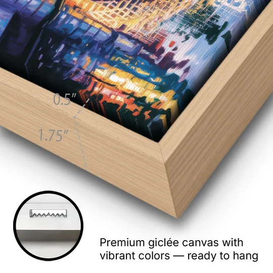 Ha'penny Bridge Views - Oak Framed Canvas Wall Art - Gallery Wrap Corner