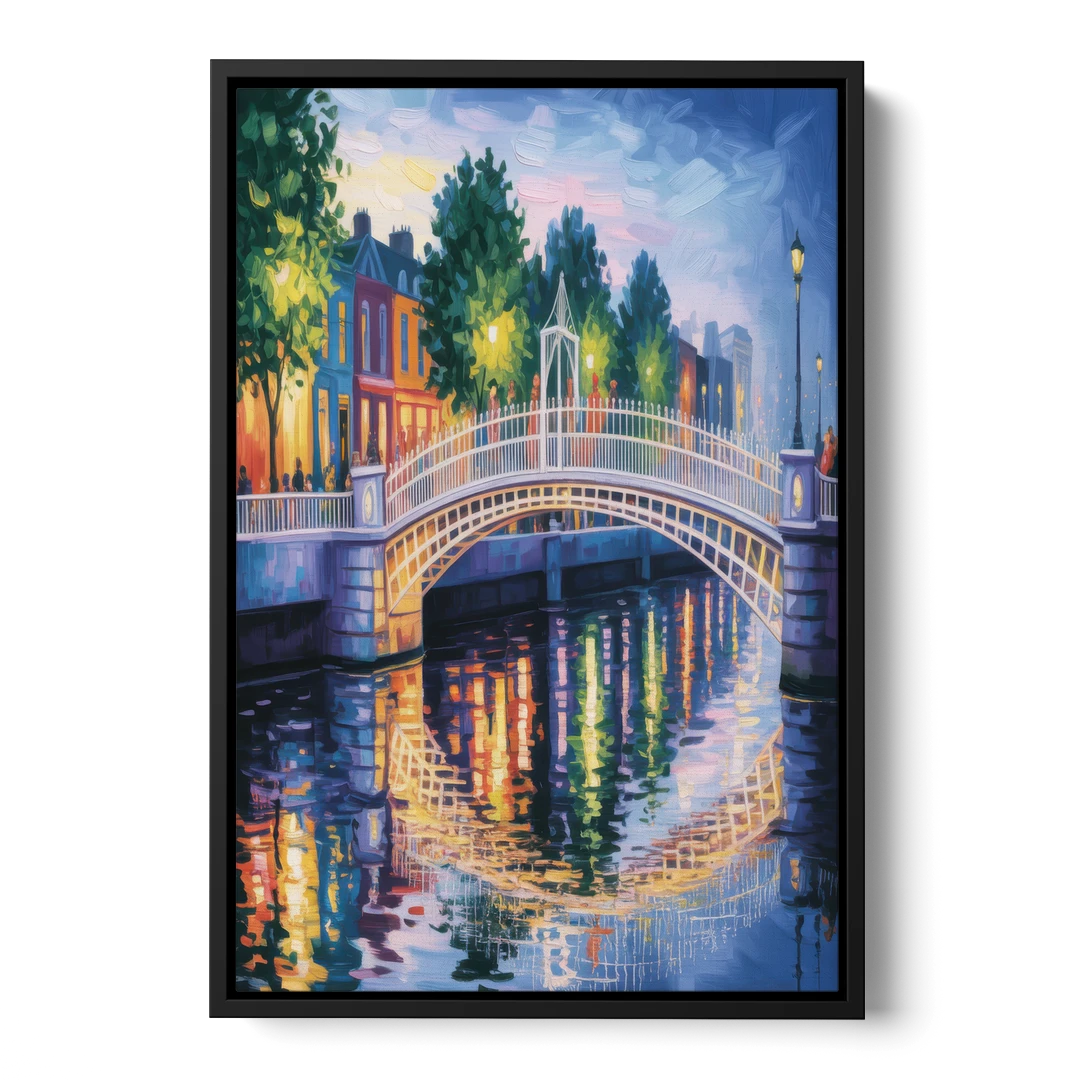 Ha'penny Bridge Views - Black Framed Canvas Wall Art - Front