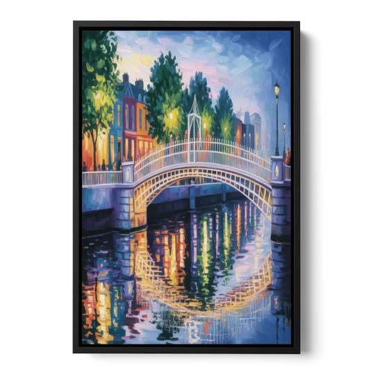 Ha'penny Bridge Views - Black Framed Canvas Wall Art - Front