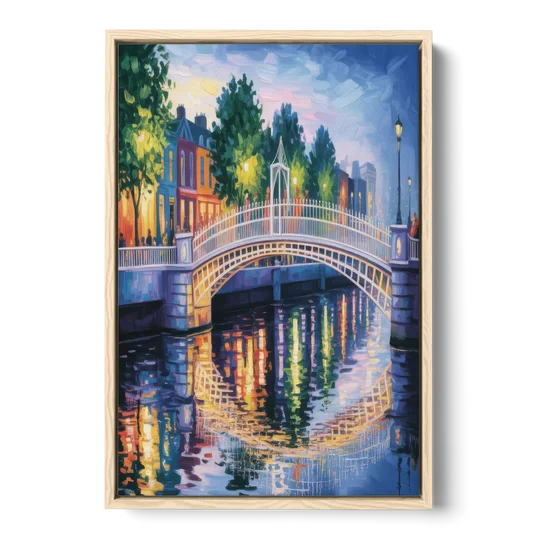 Ha'penny Bridge Views - Oak Framed Canvas Wall Art - Front