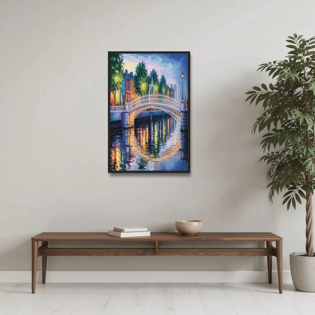 Ha'penny Bridge Views - Black Framed Canvas Wall Art - Coffee Table - 24x36