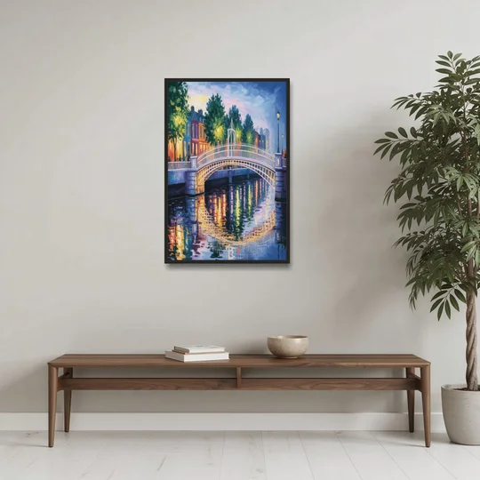 Ha'penny Bridge Views - Black Framed Canvas Wall Art - Coffee Table - 24x36