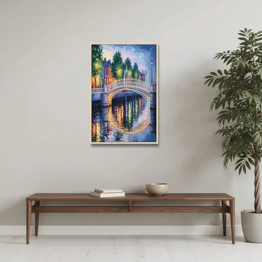 Ha'penny Bridge Views - Oak Framed Canvas Wall Art - Coffee Table - 24x36