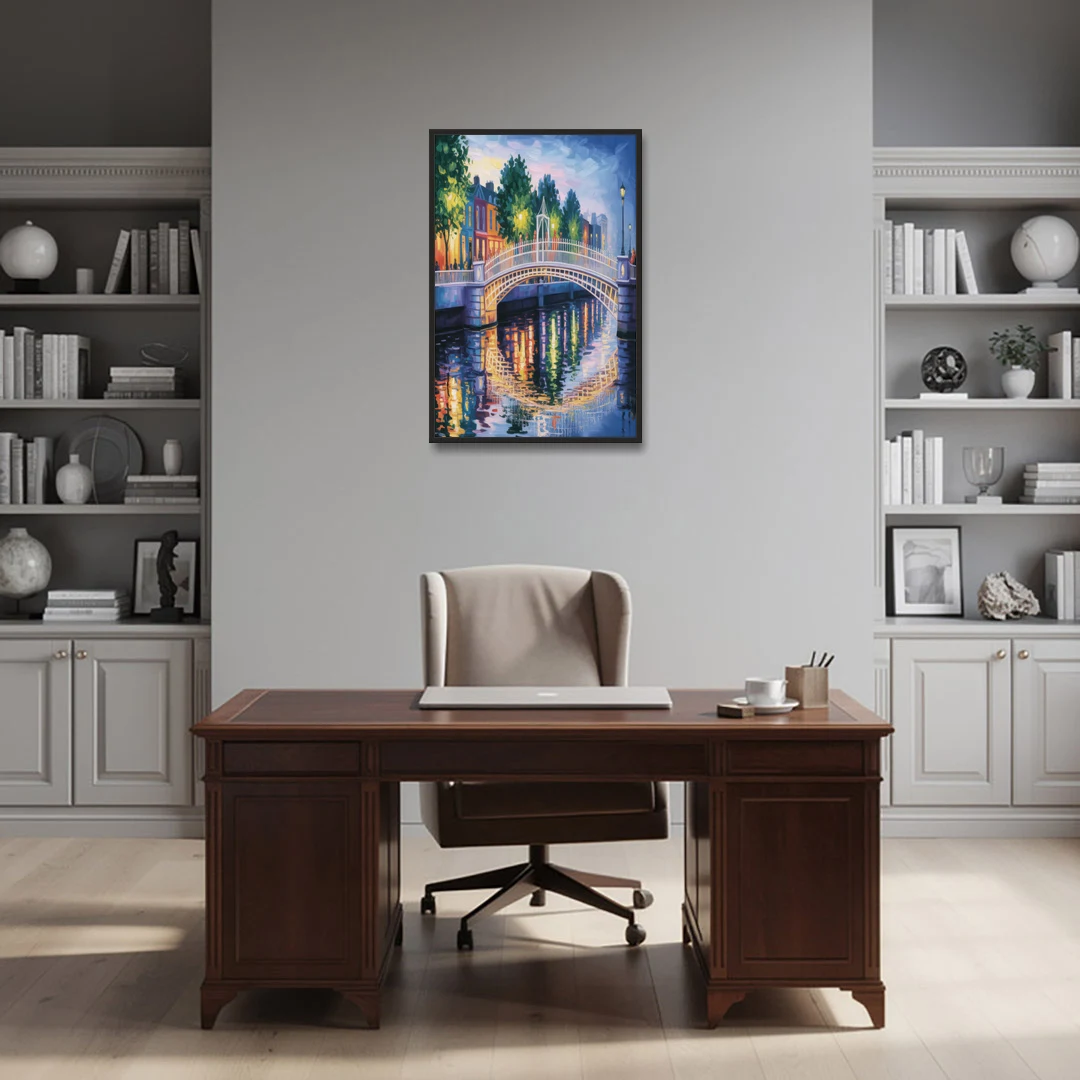 Ha'penny Bridge Views - Black Framed Canvas Wall Art - Office - 24x36