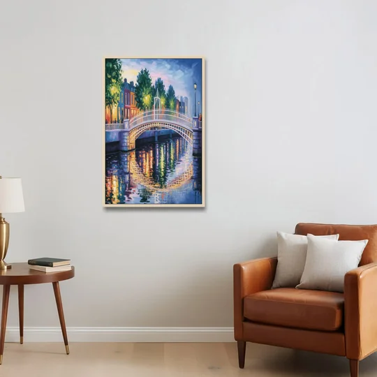 Ha'penny Bridge Views - Oak Framed Canvas Wall Art - Sofa - 24x36