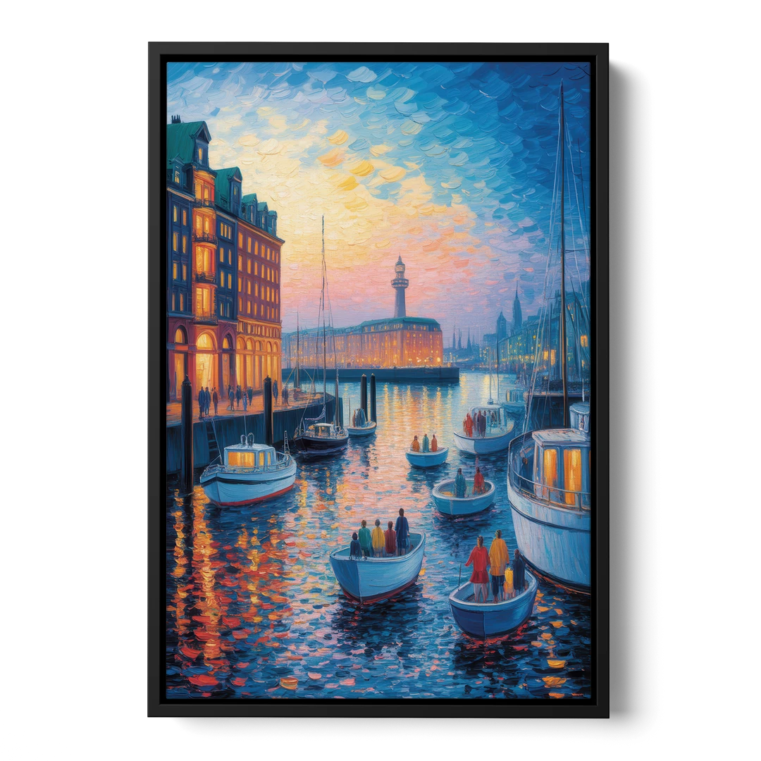 Harbor Lights - Black Framed Canvas Wall Art - Front