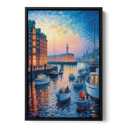 Harbor Lights - Black Framed Canvas Wall Art - Front