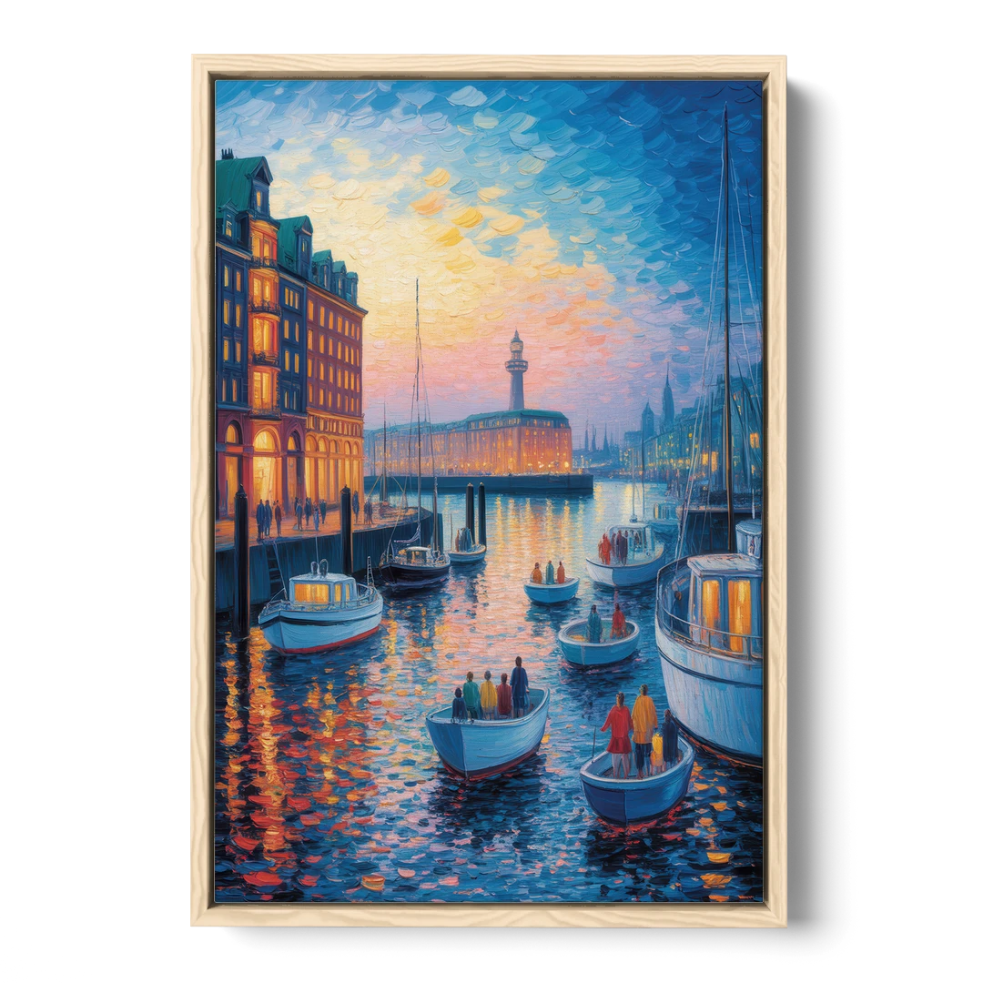 Harbor Lights - Oak Framed Canvas Wall Art - Front