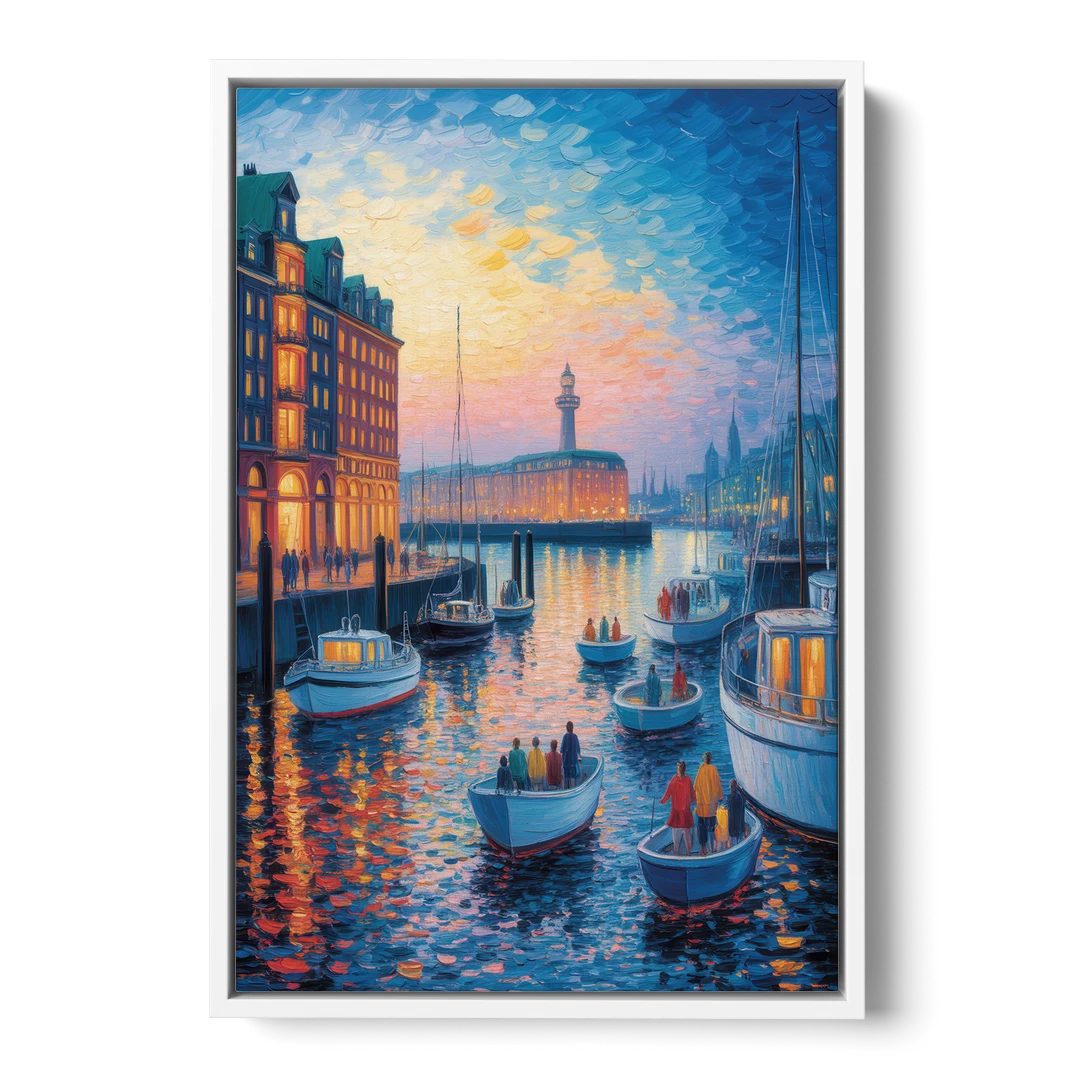 Harbor Lights - White Framed Canvas Wall Art - Front