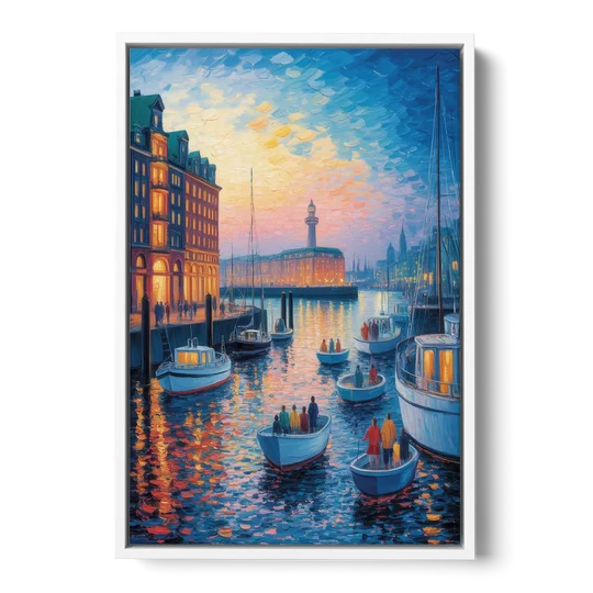 Harbor Lights - White Framed Canvas Wall Art - Front