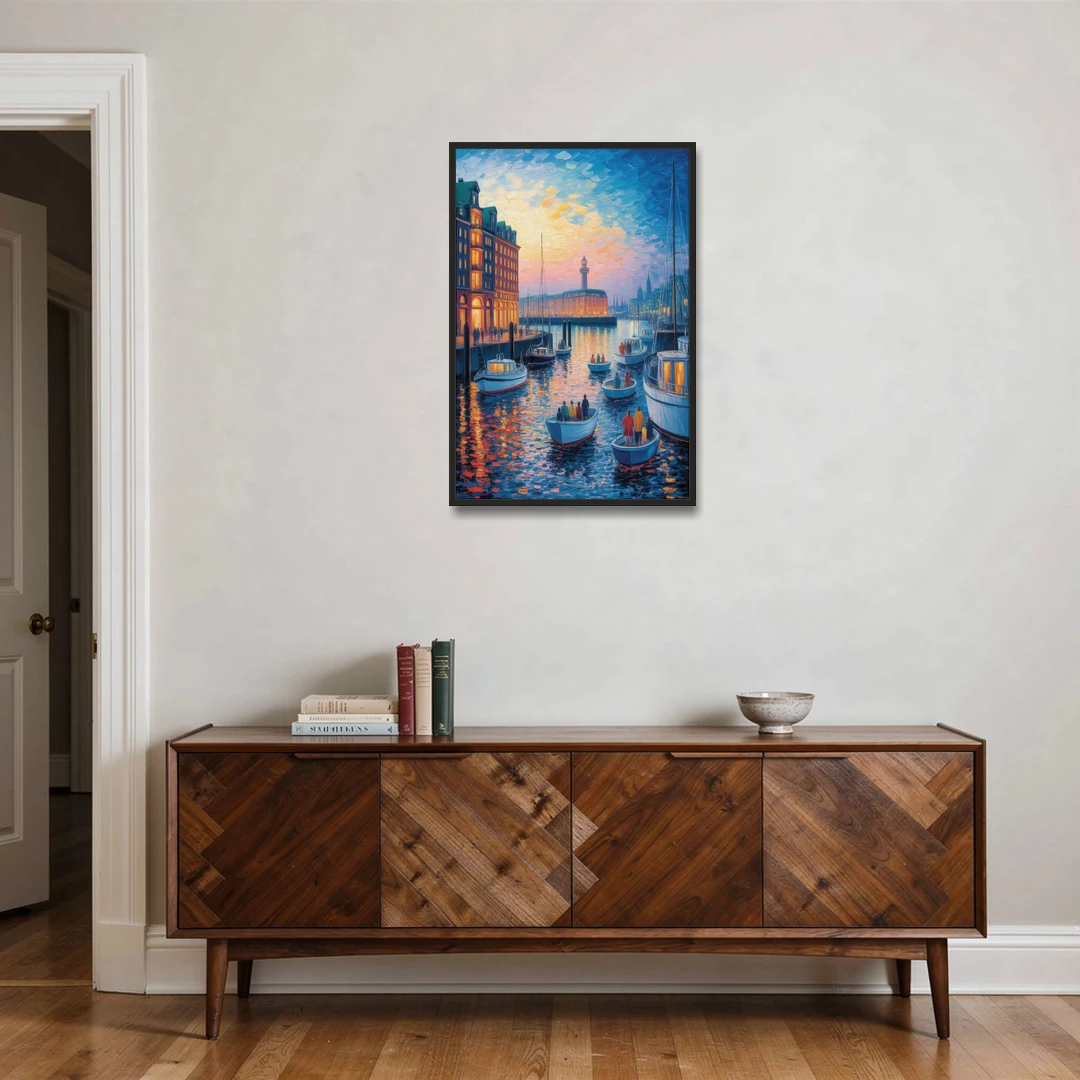 Harbor Lights - Black Framed Canvas Wall Art - Coffee Table - 24x36