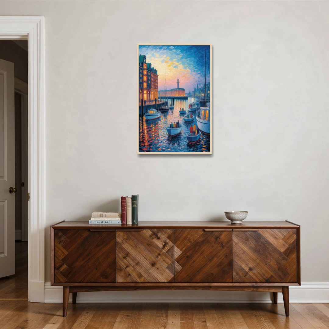 Harbor Lights - Oak Framed Canvas Wall Art - Coffee Table - 24x36