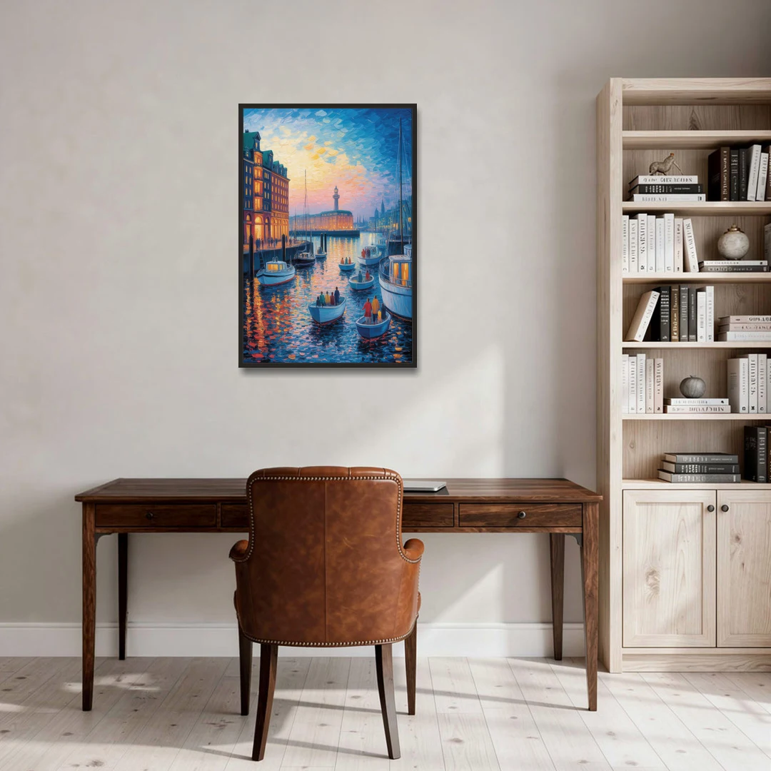 Harbor Lights - Black Framed Canvas Wall Art - Office - 24x36