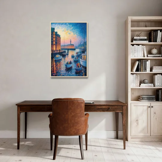 Harbor Lights - Oak Framed Canvas Wall Art - Office - 24x36