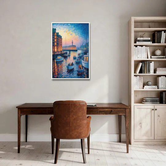 Harbor Lights - White Framed Canvas Wall Art - Office - 24x36