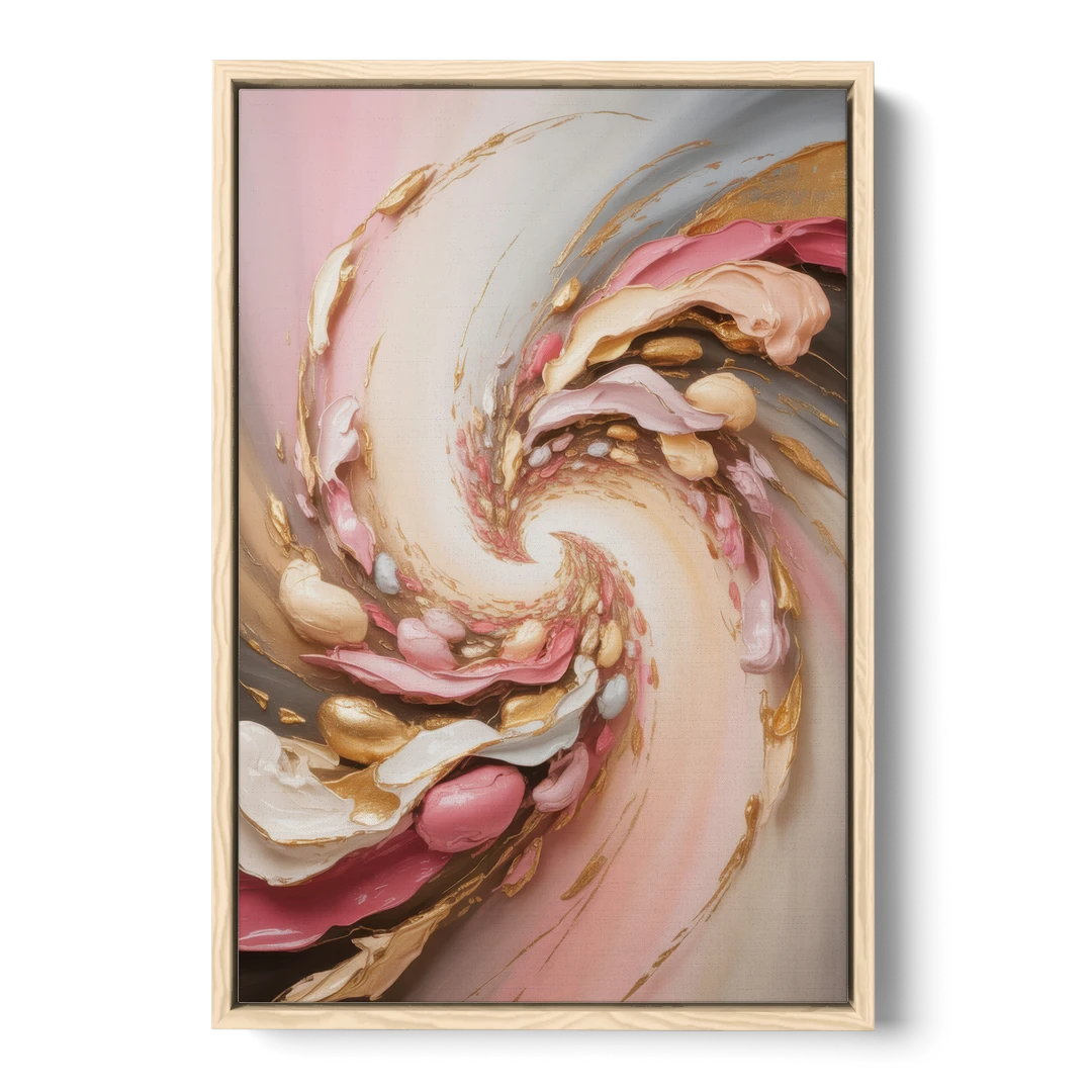 Harmonic Elegance Pink and Gold Abstract - Oak Framed Canvas Wall Art - Front