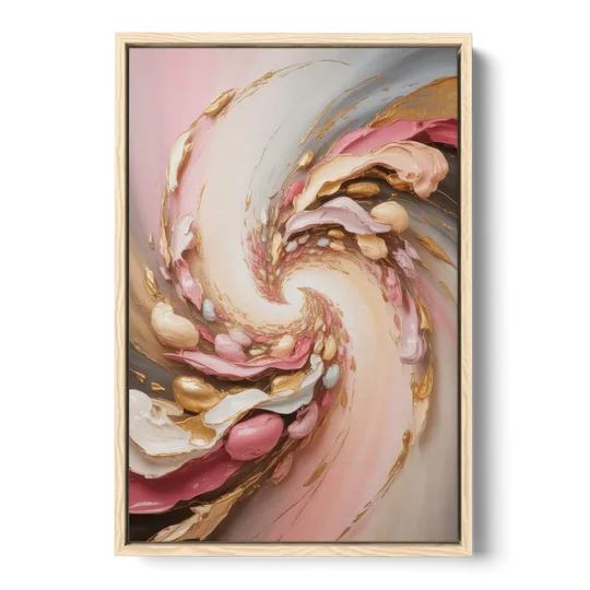 Harmonic Elegance Pink and Gold Abstract - Oak Framed Canvas Wall Art - Front
