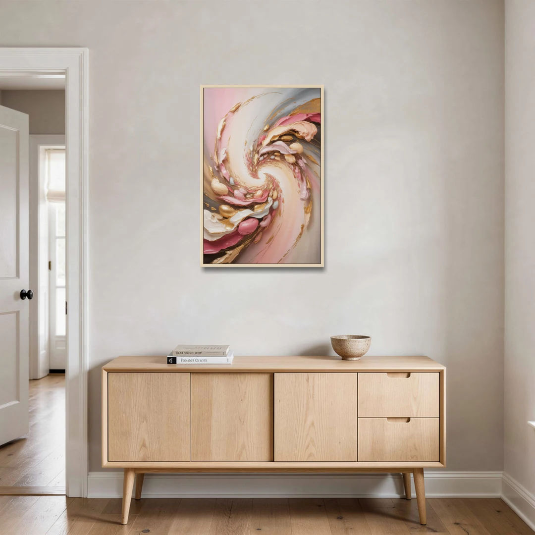 Harmonic Elegance Pink and Gold Abstract - Oak Framed Canvas Wall Art - Coffee Table - 24x36