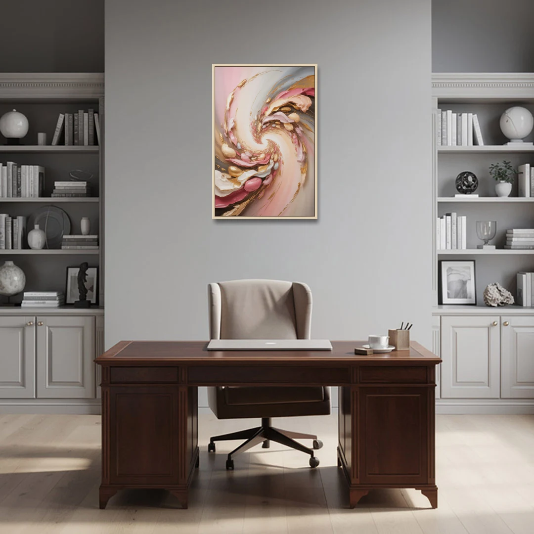 Harmonic Elegance Pink and Gold Abstract - Oak Framed Canvas Wall Art - Office - 24x36