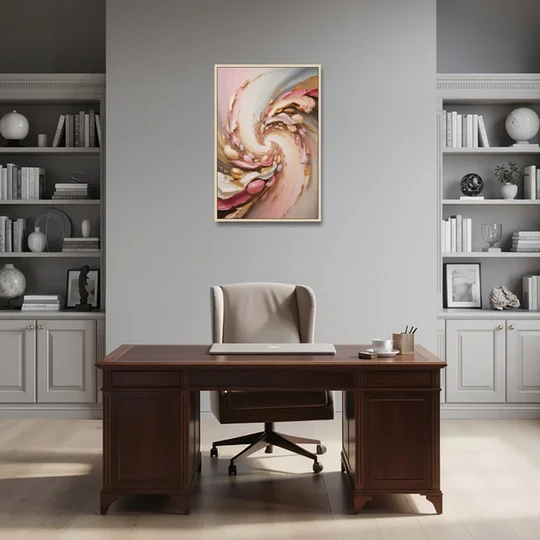 Harmonic Elegance Pink and Gold Abstract - Oak Framed Canvas Wall Art - Office - 24x36