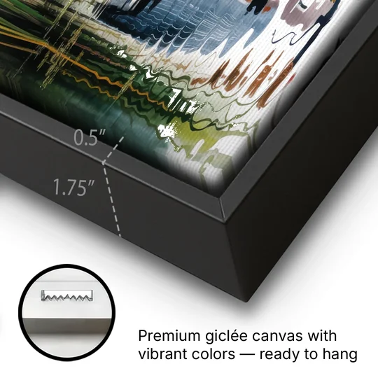 Harmonious Heron Habitat - Black Framed Canvas Wall Art - Gallery Wrap Corner