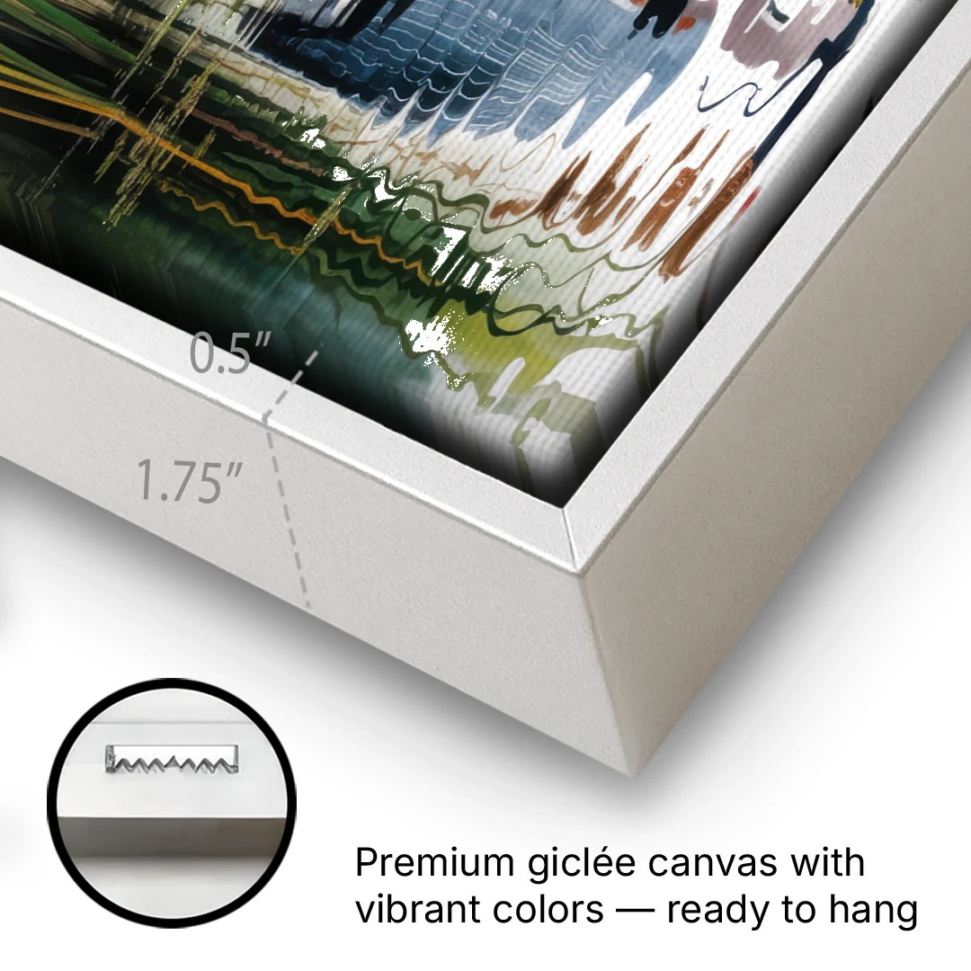 Harmonious Heron Habitat - White Framed Canvas Wall Art - Gallery Wrap Corner