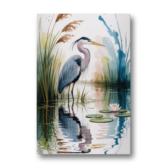 Harmonious Heron Habitat - Canvas Wall Art - Front