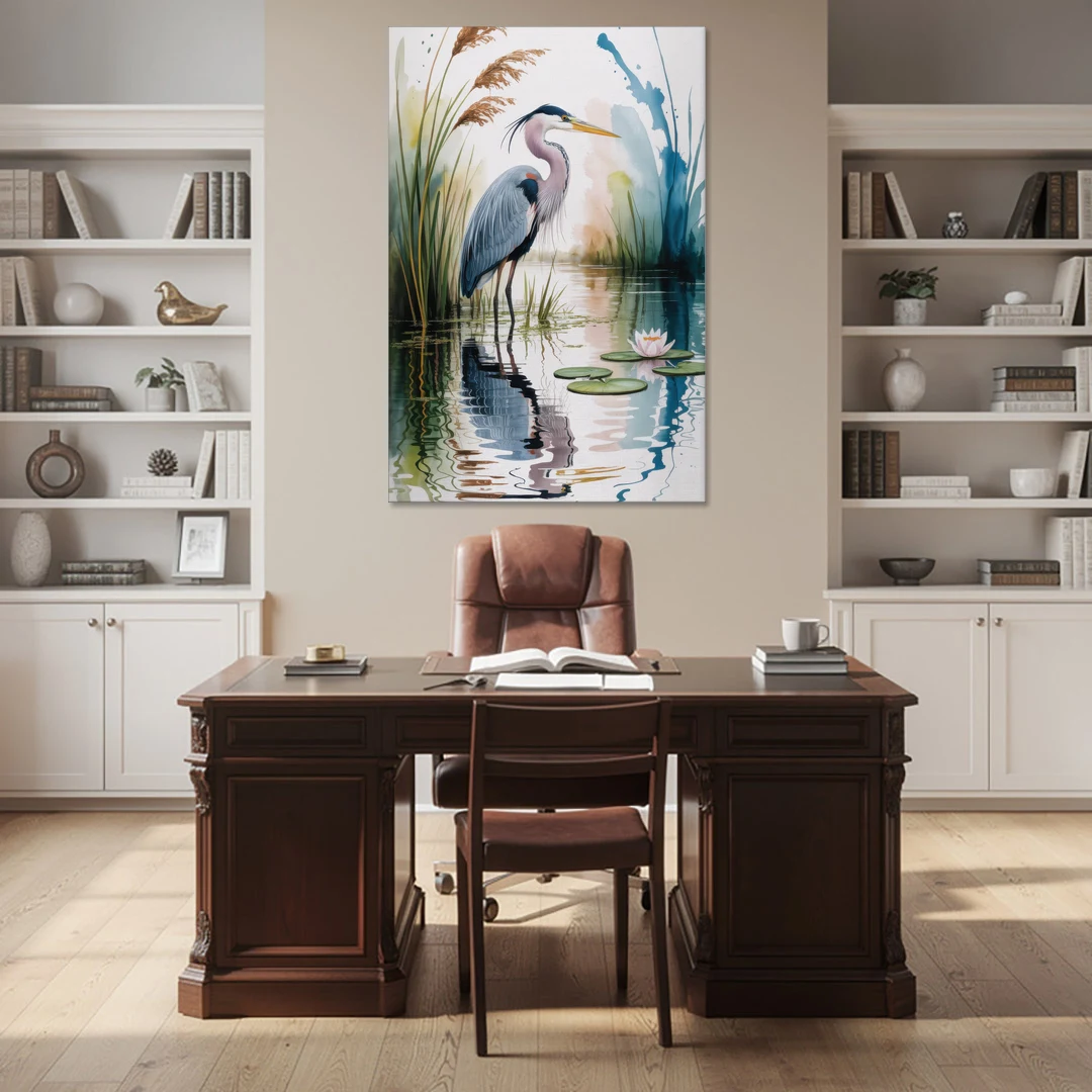 Harmonious Heron Habitat - Canvas Wall Art - Office - 40x60