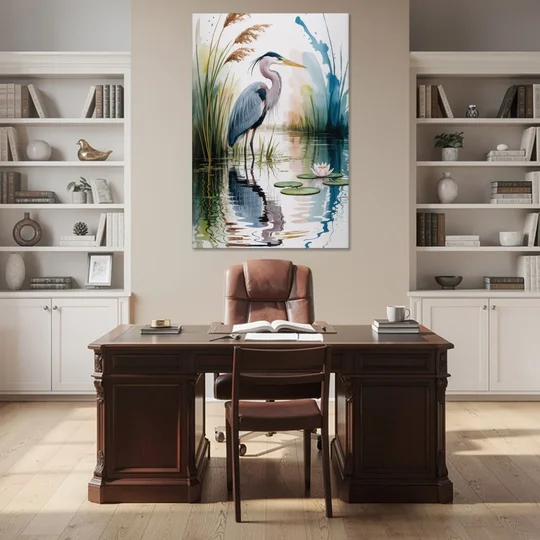 Harmonious Heron Habitat - Canvas Wall Art - Office - 40x60