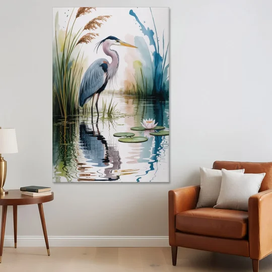 Harmonious Heron Habitat - Canvas Wall Art - Sofa - 40x60