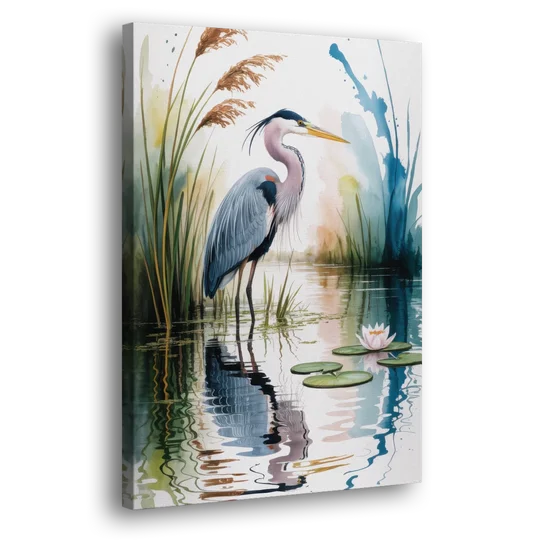 Harmonious Heron Habitat - Canvas Wall Art - Side