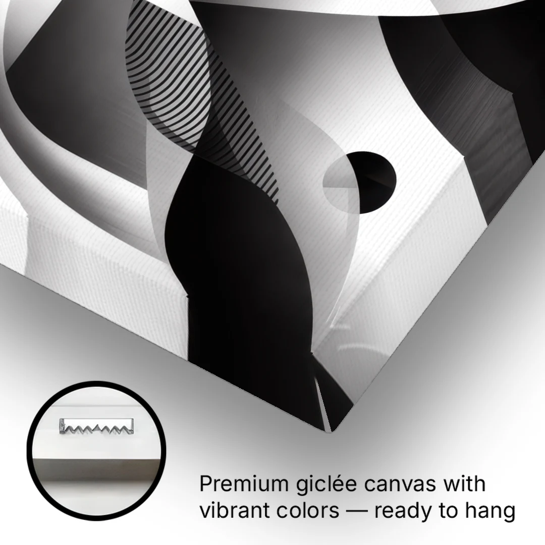Harmonious Interplay Black and White Abstract - Canvas Wall Art - Gallery Wrap Corner
