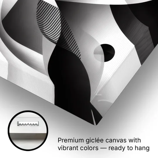 Harmonious Interplay Black and White Abstract - Canvas Wall Art - Gallery Wrap Corner