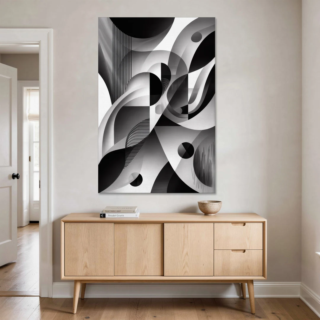 Harmonious Interplay Black and White Abstract - Canvas Wall Art - Coffee Table - 40x60