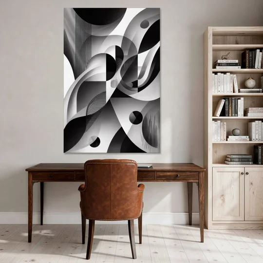 Harmonious Interplay Black and White Abstract - Canvas Wall Art - Office - 40x60