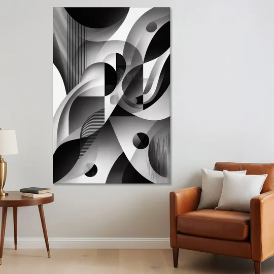 Harmonious Interplay Black and White Abstract - Canvas Wall Art - Sofa - 40x60