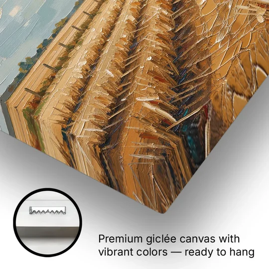 Harvested Stubble Field Rows Under a Pale Sky - Canvas Wall Art - Gallery Wrap Corner