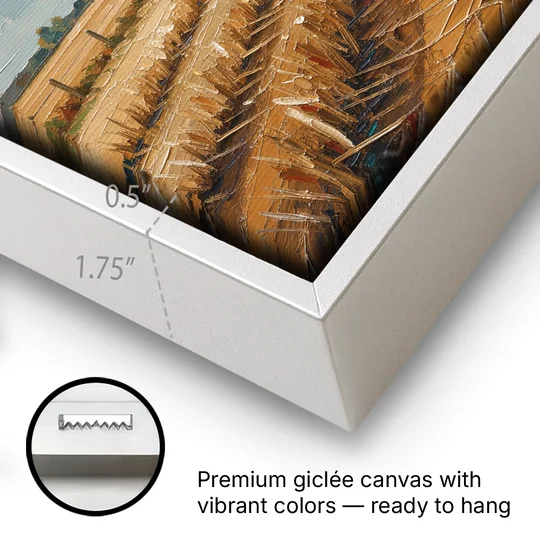 Harvested Stubble Field Rows Under a Pale Sky - White Framed Canvas Wall Art - Gallery Wrap Corner