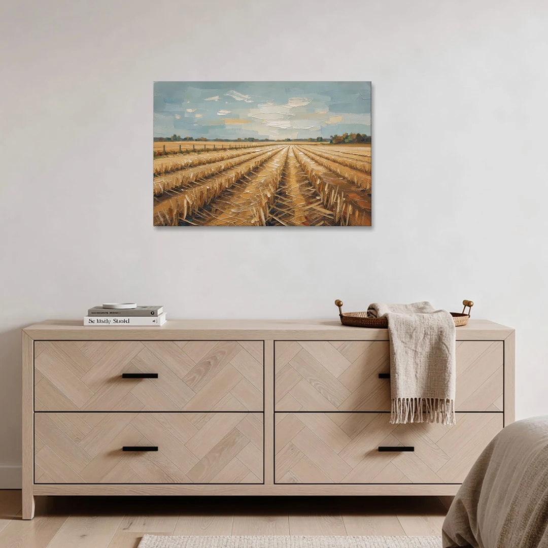 Harvested Stubble Field Rows Under a Pale Sky - Canvas Wall Art - Coffee Table - 36x24